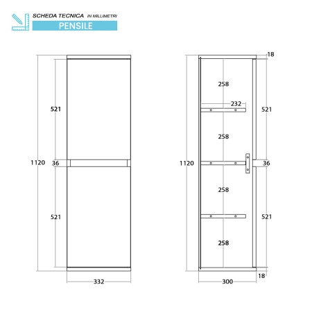 4 - Pensile Revital L33 x H 112 in nobilitato melaminico noce canaletto