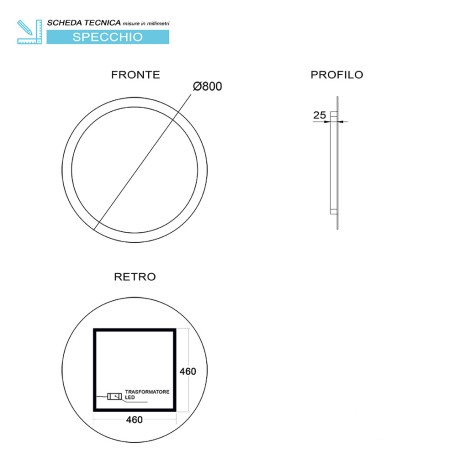 4 - SPECCHIO LED DIA 80CM RETROILLUMINATO SOLE