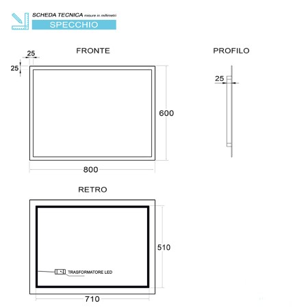 4 - Specchio retroilluminato a led Sirio  60x80cm