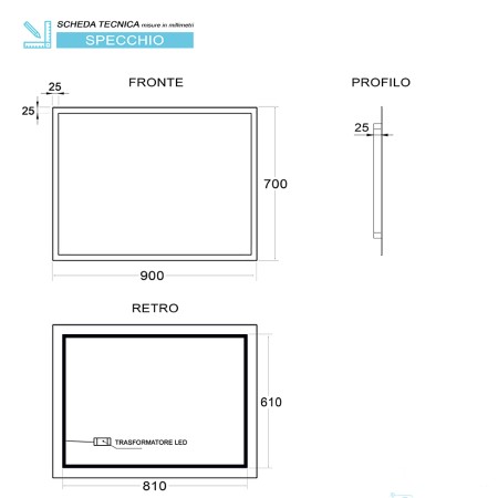 4 - Specchio retroilluminato a led Sirio  70x90cm