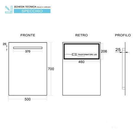 4 - SPECCHIO LED 50X70CM RETROILLUMINATO LINE