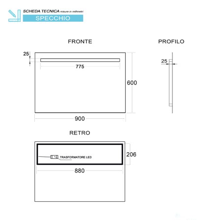 4 - SPECCHIO LED 60X90CM RETROILLUMINATO LINE