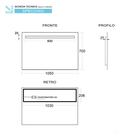 4 - SPECCHIO LED 70X105CM RETROILLUMINATO LINE