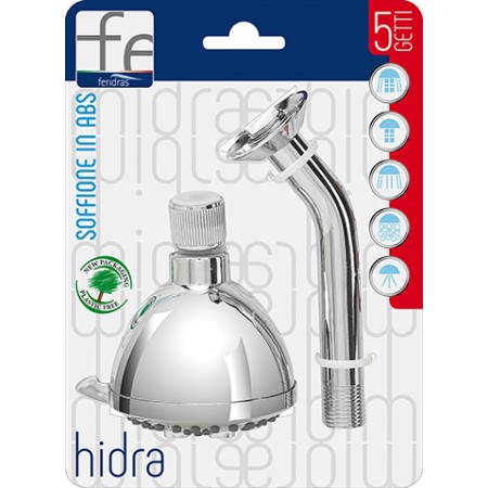 2 - Ssoffione doccia in abs cromo 5 funzioni completo di braccio