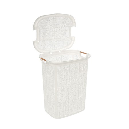 4 - Portabiancheria in plastica bianca con manici in legno 60 Lt Canvas