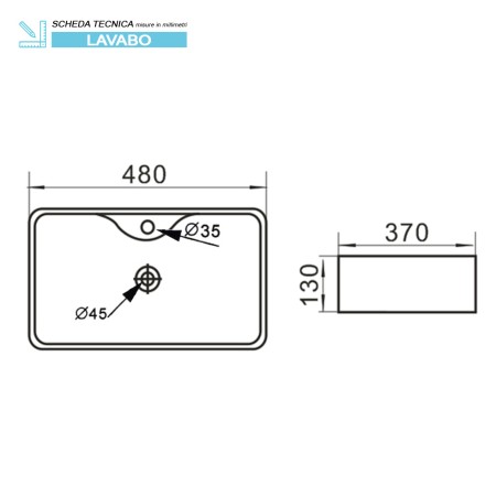 7 - Lavabo in ceramica da appoggio e sospeso L48cm