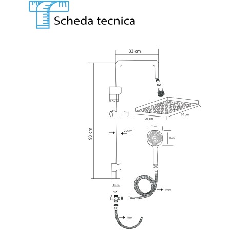 4 - Colonna doccia Platinum H 93 cm con soffione quadrato