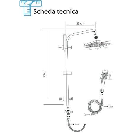 4 - Colonna doccia Platinum H 93 cm soffione quadrato
