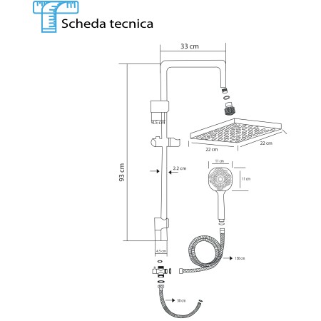 4 - Colonna doccia Platinum H 93 cm soffione quadrato